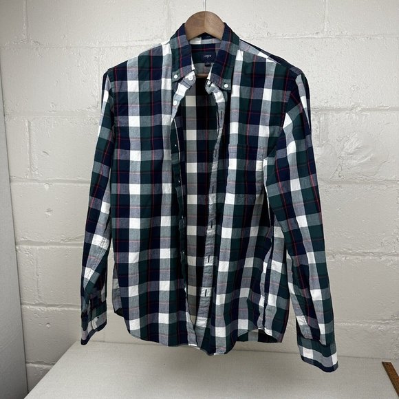 Mens - J. Crew - Button Up Shirt Size Large - Blue, Green & White Plaid - Picture 5 of 8